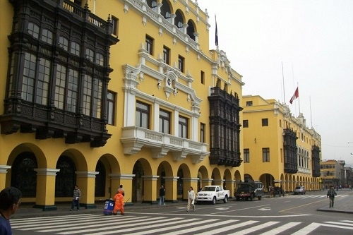 Lima Main Plaza in daylight with historic buildings